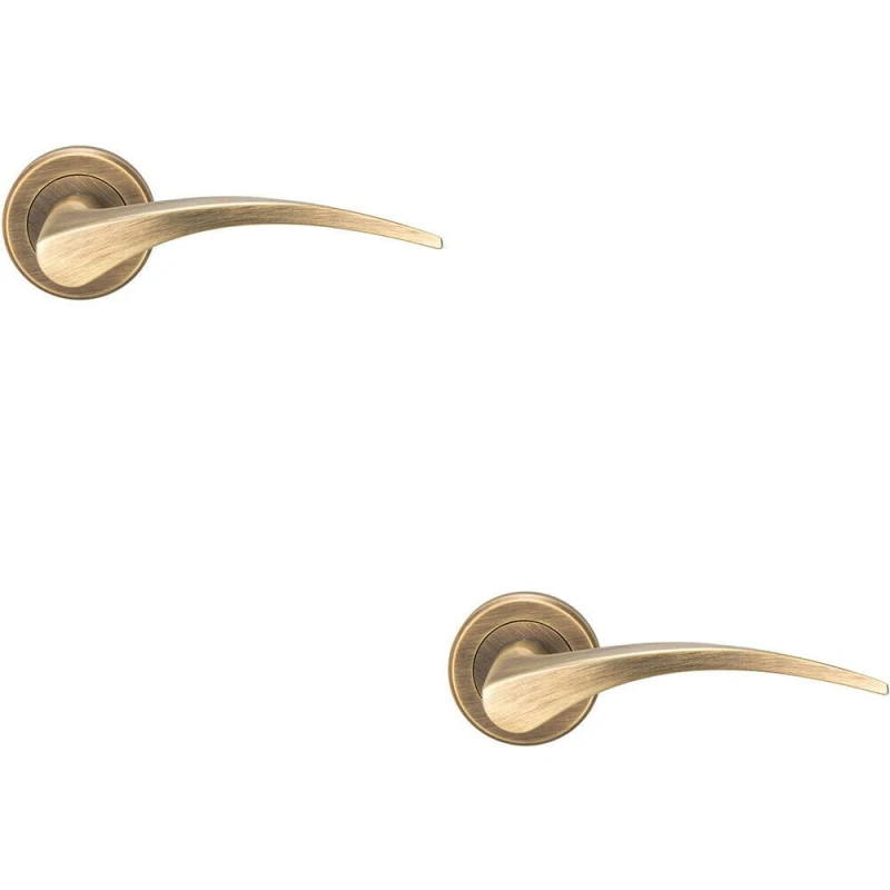 Image of Loops 2x PAIR Arched Tapered Handle on Round Rose Concealed Fix Antique Brass Metallics