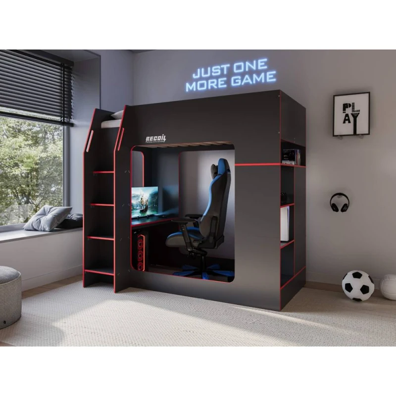 Image of Flair Meridian Gaming High Sleeper with Storage Black & Red Size: Single Black Unisex Single