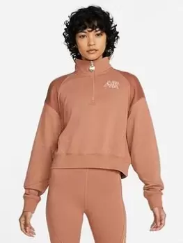 Image of Nike Air Quarter Zip Fleece - Light Brown, Light Brown, Size S, Women