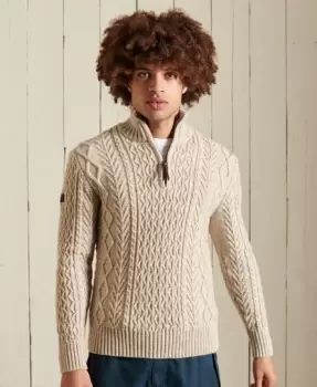 Image of Superdry Mens Jacob Henley Jumper Beige / Oatmeal Marl - Size: M