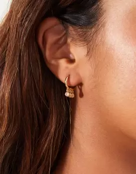 Image of Accessorize Womens 14ct Gold-Plated Sparkle Charm Station Huggie Hoops Pink