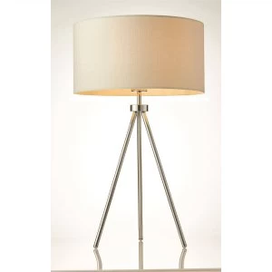 Image of 1 Light Table Lamp Chrome, Ivory Linen Effect, E27