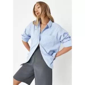 Image of Missguided Stripe Poplin Shirt - Blue