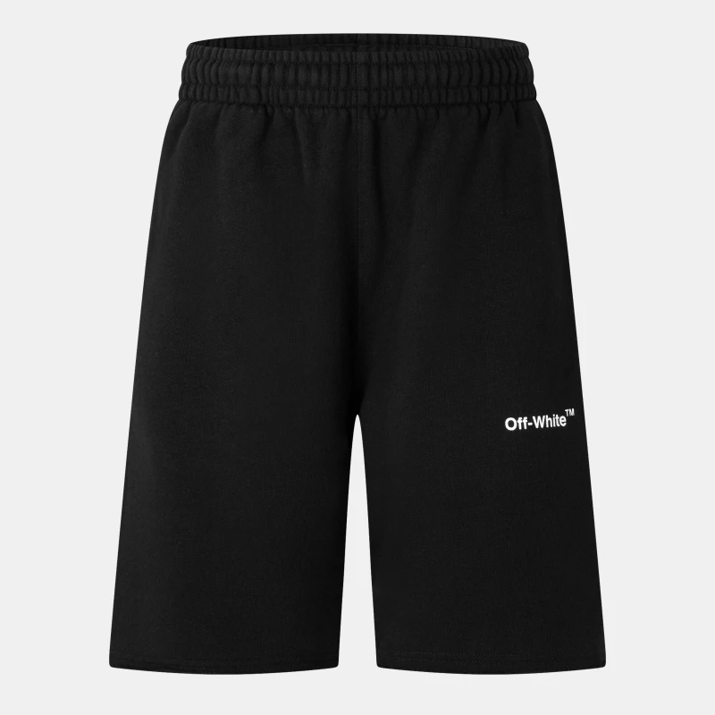Image of Off White Mens Diag Cotton Arrow Motif Fleece Jogger Shorts Black/White male XXS