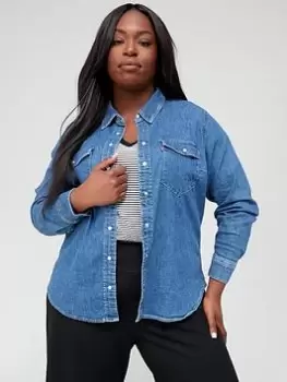 Image of Levis Plus Plus Essential Western Denim Shirt - Blue Size 1X, Women