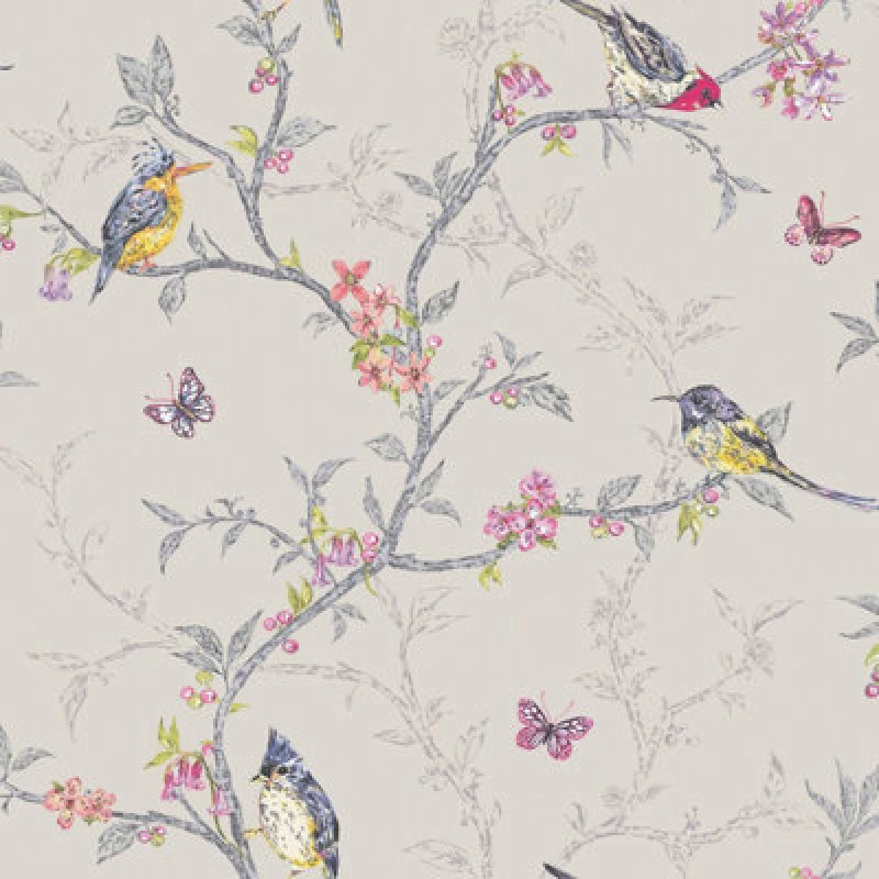 Image of Holden Decor Holden Decor Phoebe Birds White Dove Grey Wallpaper 98081
