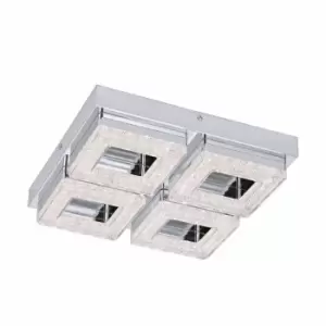 Image of Eglo Polished Chrome And Crystal 4 Light Square Ceiling Light
