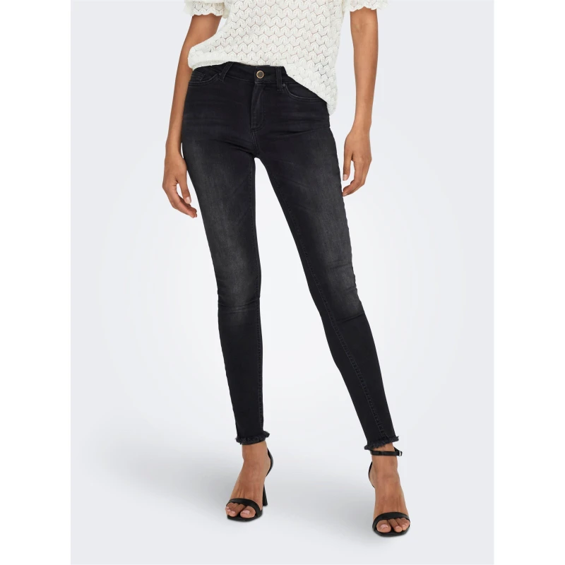 Image of Only Rea1099 Raw Hem Skinny Jeans - Black 26 S