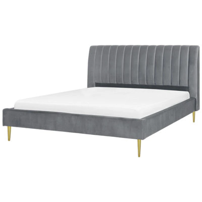 Image of Beliani Bed Velvet Marville 180 X 200 Cm (Eu Super King) Grey