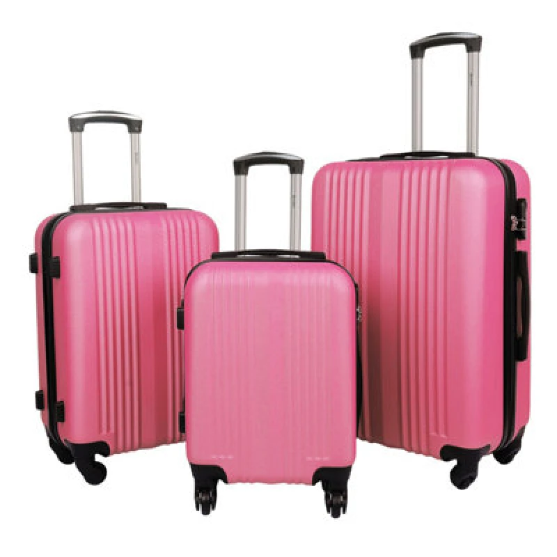 Image of Groundlevel Pink Delta Stripe 3 Piece Luggage Set