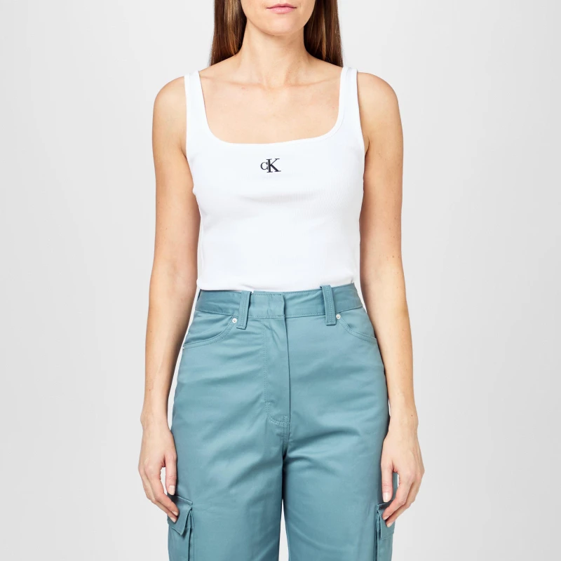 Image of Calvin Klein Jeans Cropped Monogram Tank Top - White White 10