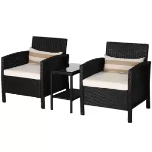 Image of Outsunny 3 Pcs Rattan Outdoor Set 2 Cushioned Single Sofa Coffee Table Black