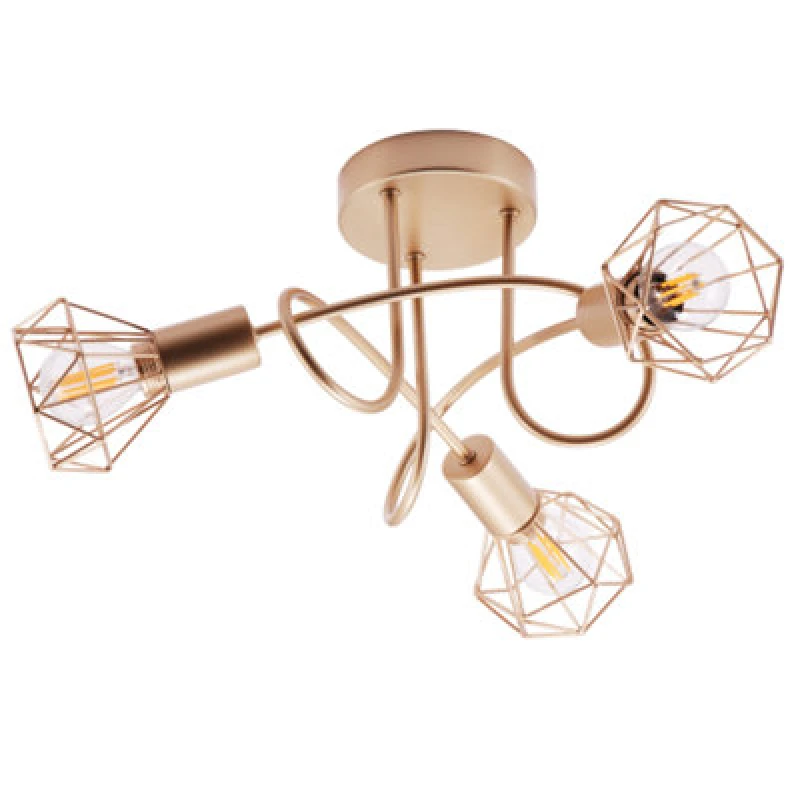 Image of Happy Homewares Modern Ceiling Light Fitting with Twisting Arms & Three Cage Shades in Gold Gold Unisex