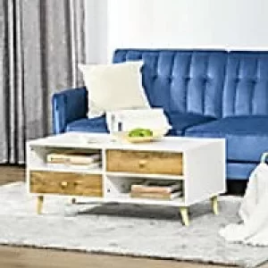 Image of Homcom Coffee Table with 2 Drawers and 2 Shelves White, Brown