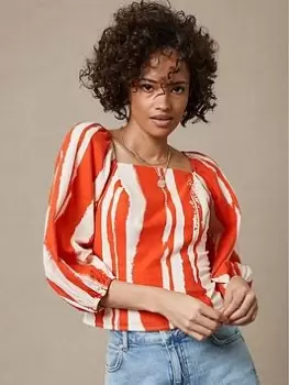 Image of Mint Velvet Astrid Linen Square Neck Top, Orange, Size S, Women