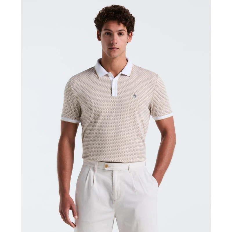 Image of Original Penguin Mini Jacquard Polo Shirt Cream male XL