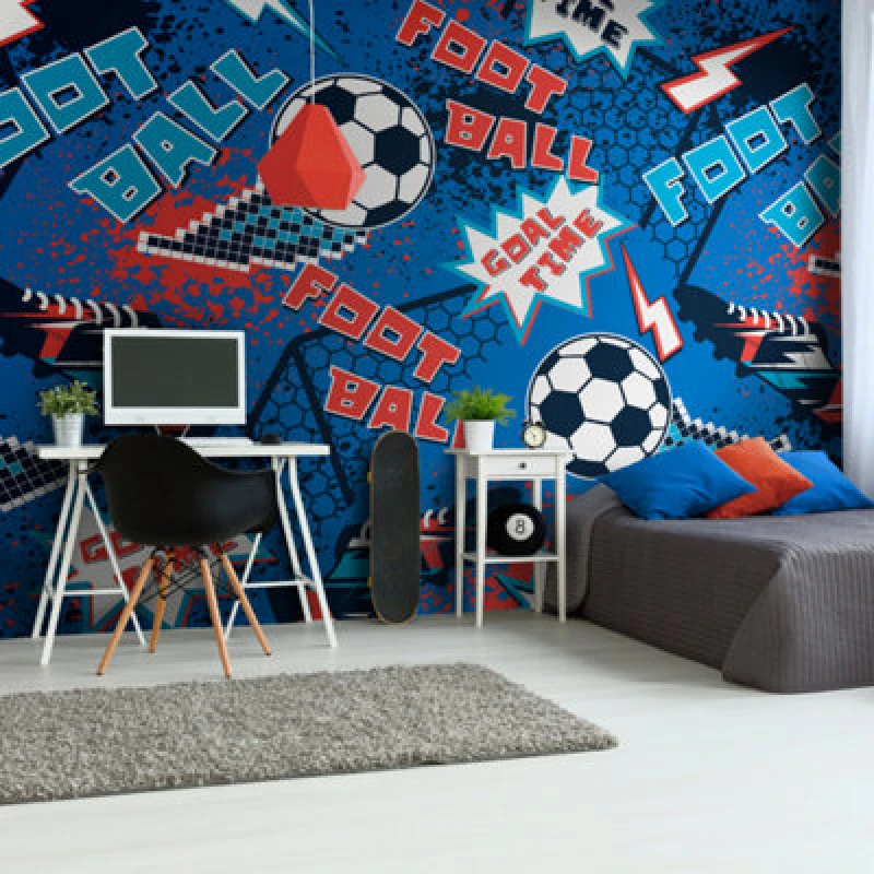 Image of Origin Murals Graphic Pixel Footballs Blue Paste The Wall Mural 350Cm Wide X 280M High