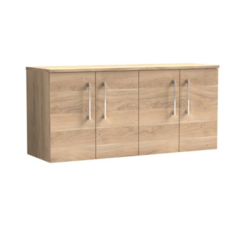 Image of Nuie Arno Wall Hung 4-Door Vanity & Bleached Cuneo Oak Worktop, Stylish Counter Top Vanity Unit In Bleached Oak, 1200mm