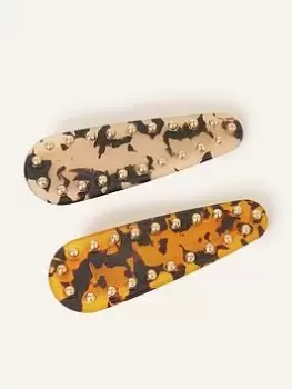 Image of Accessorize 2 X Tort Stud Snap Clips, Green, Women