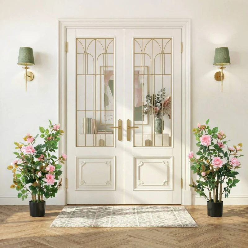 Image of HOMCOM Artificial Rose Tree Set of 2 with 344 Silk Leaves & 17 Flowers in Pink Pink Unisex