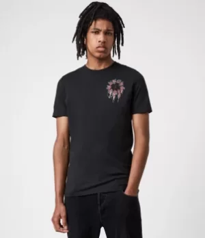 Image of AllSaints Mens Ceremony Brace Crew T-Shirt, Jet Black, Size: L