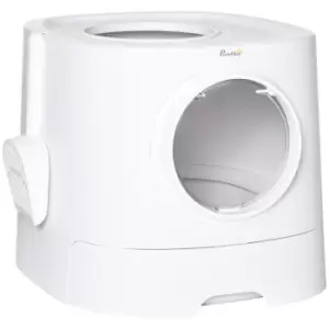 Image of Pawhut Enclosed Portable Cat Litter Box With Scoop - White