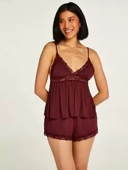 Image of Hunkemoller Hunkemoller Cami Short Pyjama Set, Red, Size L, Women