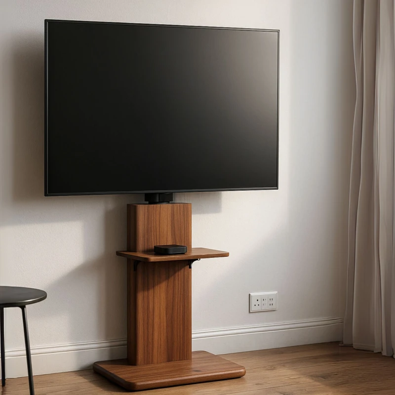 Image of Pirlo Plush 2 Tier Wooden Adjustable TV Floor Stand With 2 Shelves in Brown Brown Unisex