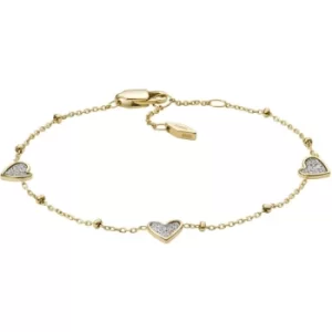 Image of Ladies Fossil Sutton Classic Valentine Gold-Tone Stainless Steel Heart Station Bracelet