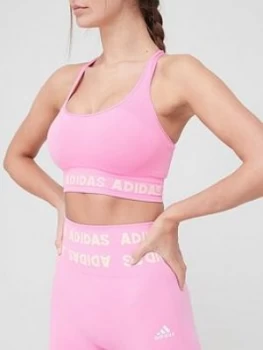 Image of adidas Medium Support Aeroknit Seamless Sports Bra - Pink , Bright Pink Size M Women