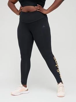 Image of adidas Essentials Linear Leggings (Plus Size) - Black/Gold, Size 2X, Women