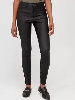 Image of PIECES Shape-up Skinny Mid Waisted Coated Leggings - Black, Size S, Women