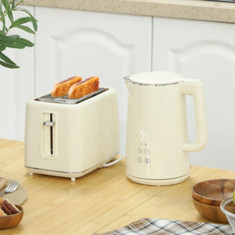 Image of HOMCOM 1.5L 3000W Fast Boil Electric Kettle and 2 Slice Toaster Set, Beige, White 800-211V70BG