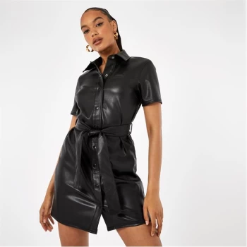Image of Firetrap PU Mini Shirt Dress - Black