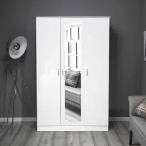 Image of FWStyle White High Gloss 3 Door Mirrored & Modern Wardrobe