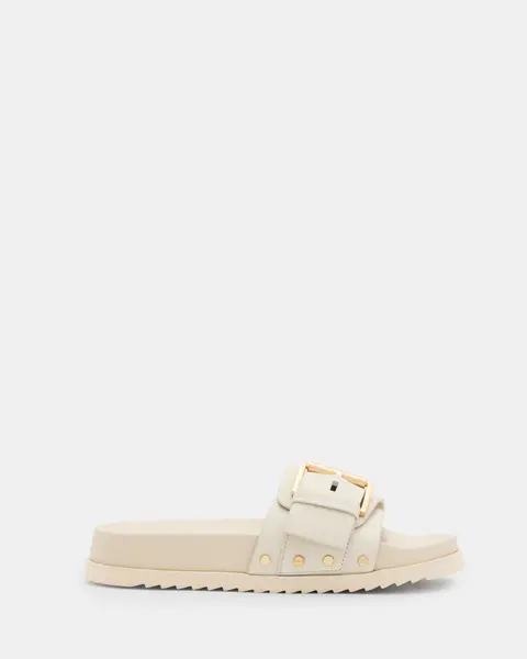 Image of AllSaints Ellie Studded Buckle Leather Sliders