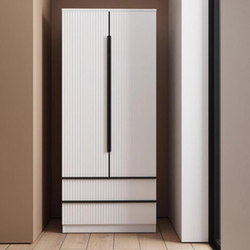 Image of FWStyle Matt White 2 Door 2 Drawer Combination Wardrobe Ripple Effect Finish Scalloped White