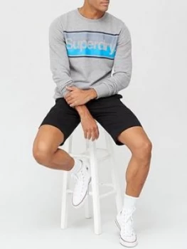 Image of Superdry Core Logo Stripe Crew Sweatshirt - Grey Marl, Size L, Men