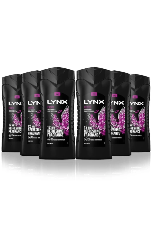 Image of Lynx Excite 12H Fragrance Shower Gel 'Bodywash', 6x 500ml Purple male