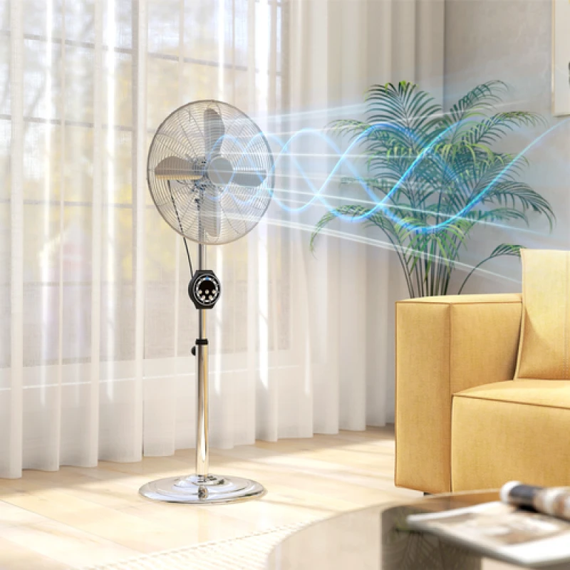 Image of HOMCOM Metal Pedestal Fan with Oscillating, Adjustable Height, Timer, Silver 824-089V70SR