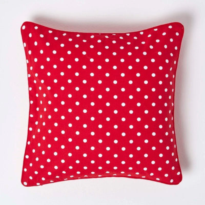 Image of Homescapes Cotton Red Polka Dots Cushion Cover, 45 X 45 Cm