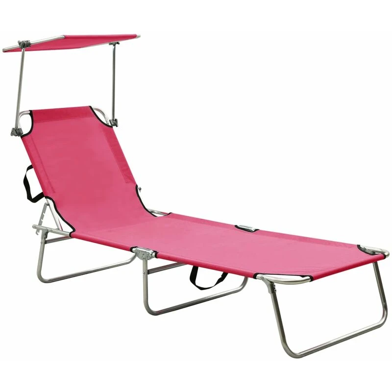 Image of vidaXL Folding Sun Lounger with Canopy Pink Aluminium, Pink 310363