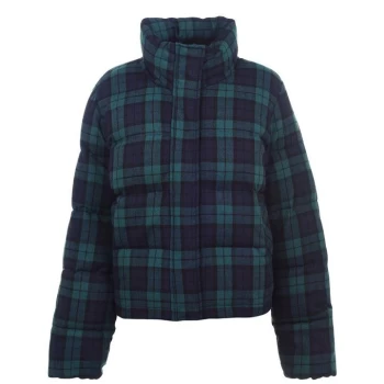 Image of Jack Wills Rowanfield Black Watch Puffer Jacket With Wool - Green