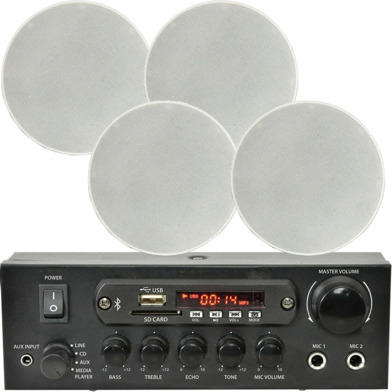 Image of Loops Home Restaurant 4x Ceiling Speaker Bluetooth Wireless Background Music Amp Kit Multi unisex