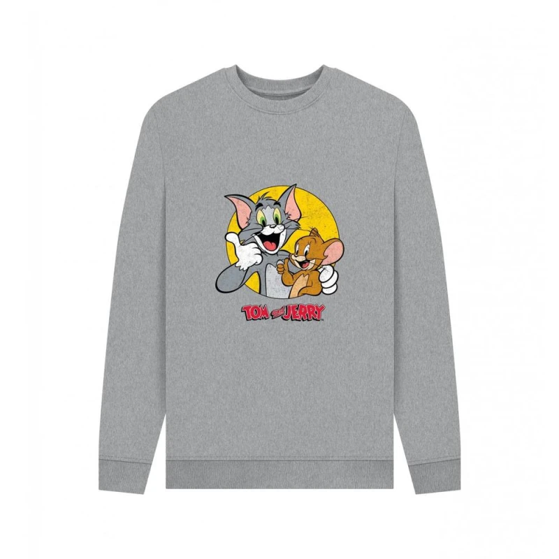 Image of Tom & Jerry Mens Thumbs Up Sweatshirt in Light Grey Size: Small Light Grey Male S