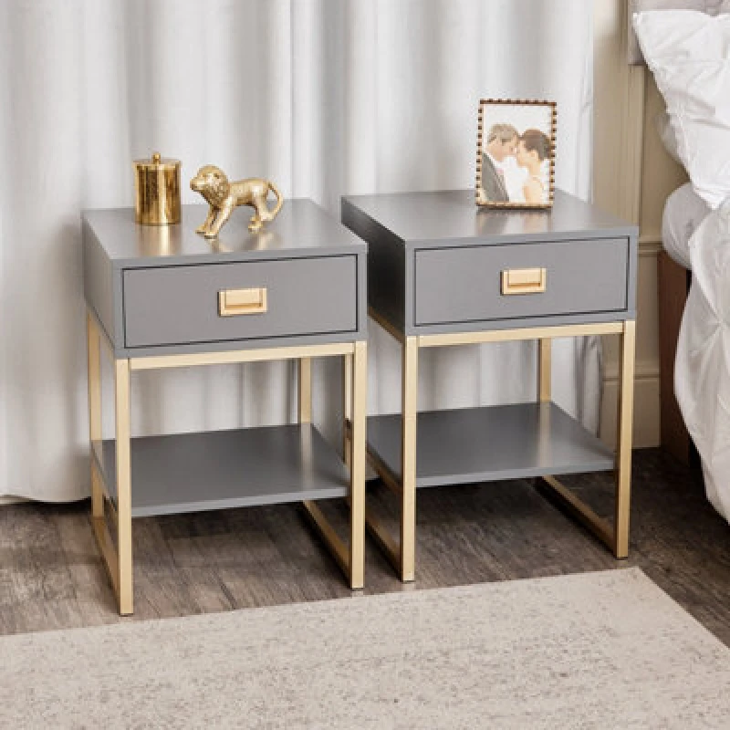 Image of Melody Maison Pair Of One Drawer Bedside Tables - Elle Slate Range Dark Grey