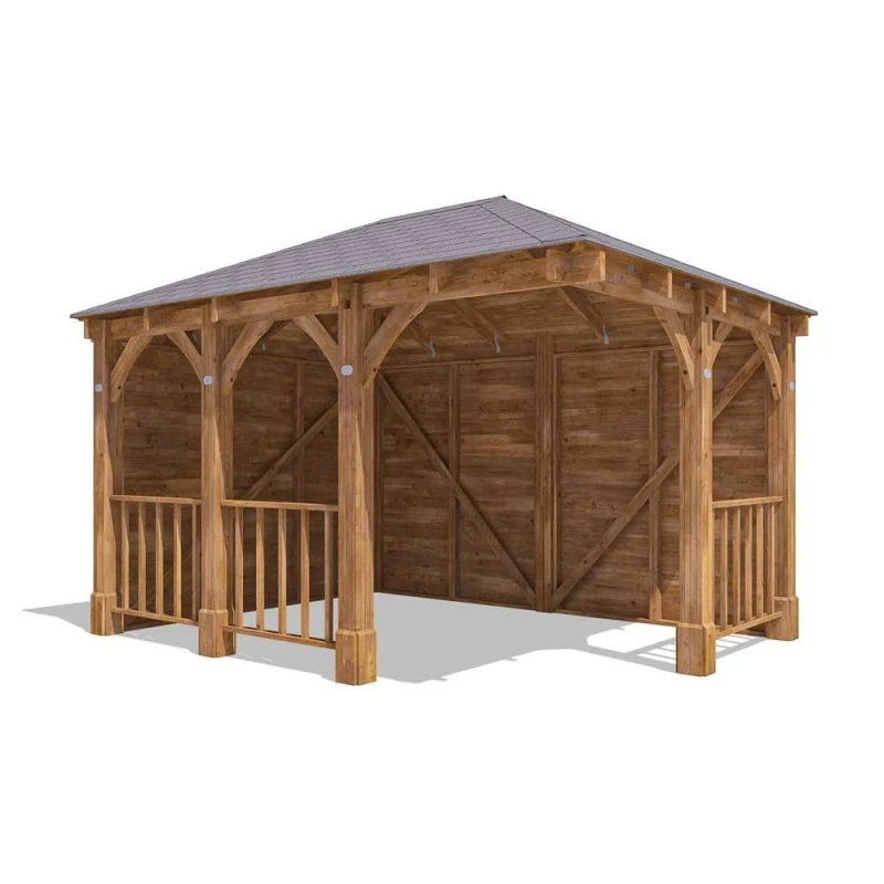 Image of Dunster House Corner Gazebo 4M X 3M Garden Shelter Canopy Wooden Roof Shingles Leviathan