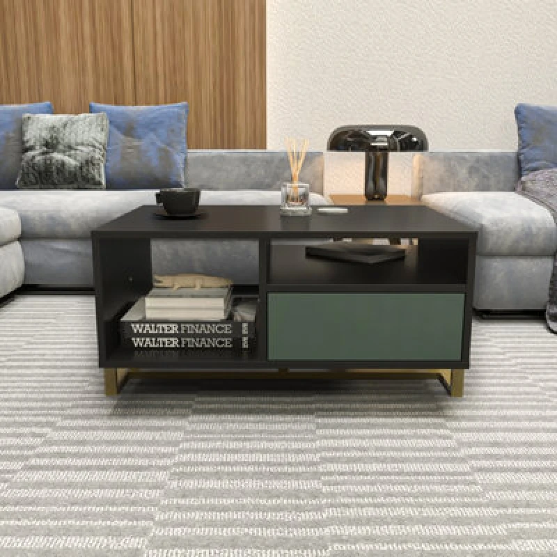 Image of Decorotika - Utopie Modern Coffee Table With Cabinet - Black And Green, Multi UTP35CT05