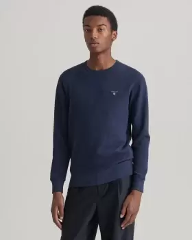 Image of GANT Men Waffle Crew Neck Sweatshirt (XXL) Blue