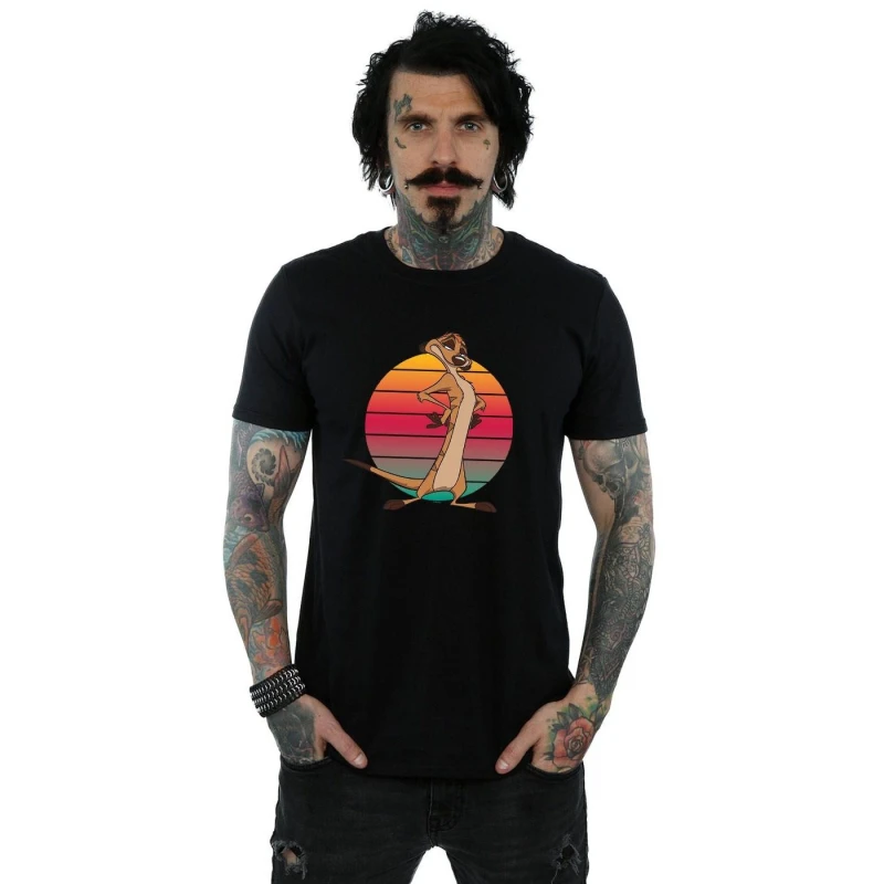 Image of Disney Men The Lion King Timon Sunset T-Shirt in Black Size: Small Black S Male 5057972618509